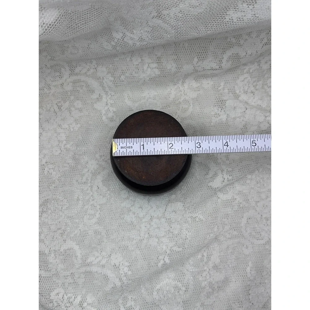 Vintage Dark Wood Pedestal Trinket Box with Lid Hand Turned Round Keepsake Jar